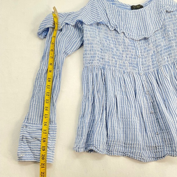 Jessica Simpson Blue White Striped Cold Shoulder Smocked Top 2X Womens Plus Size - Picture 3 of 7